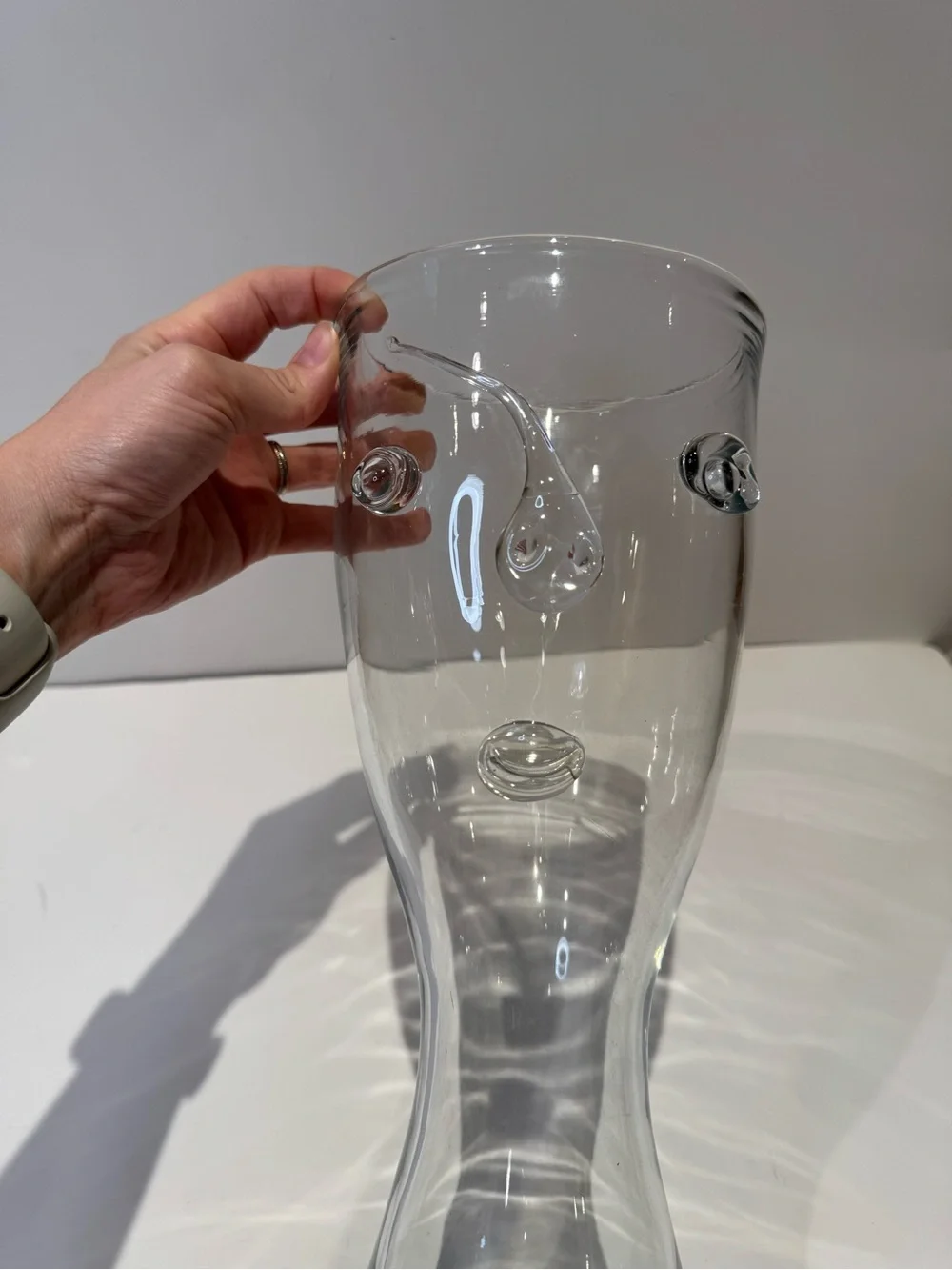 Modern Abstract Line Art Glass Face Vase / Sculpture